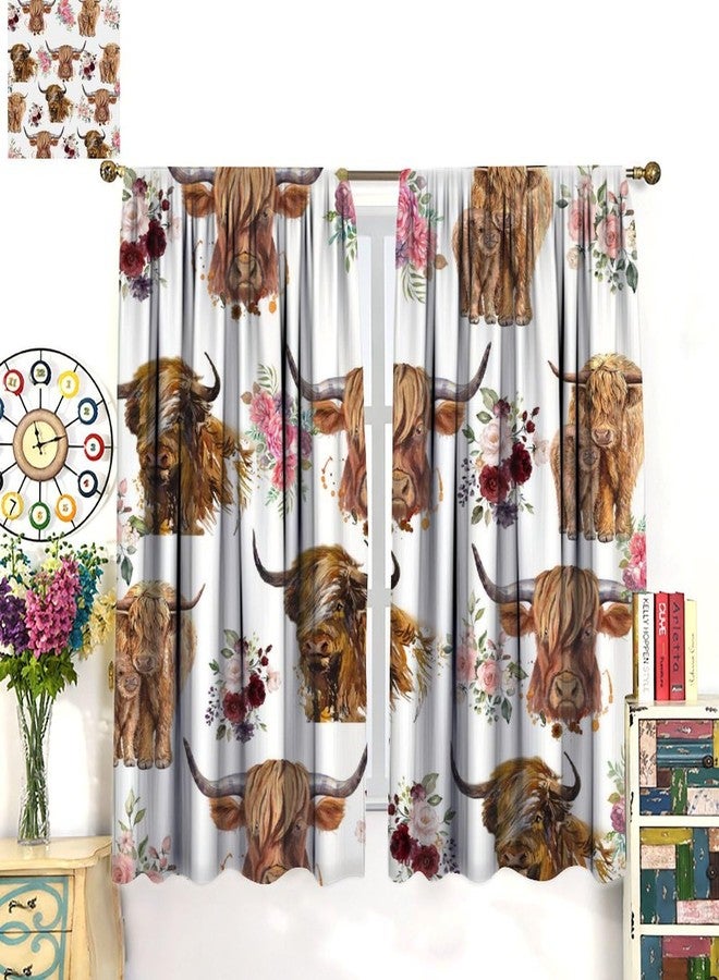 YSWOW Highland Cow Curtains Western Farmhouse Cute Highland Cattle Art Printed Blackout Window Drapes for Bedroom Kitchen Decor Fabric Set 2 Panel 42x45 Inch 30% Shading Rate - Image 3